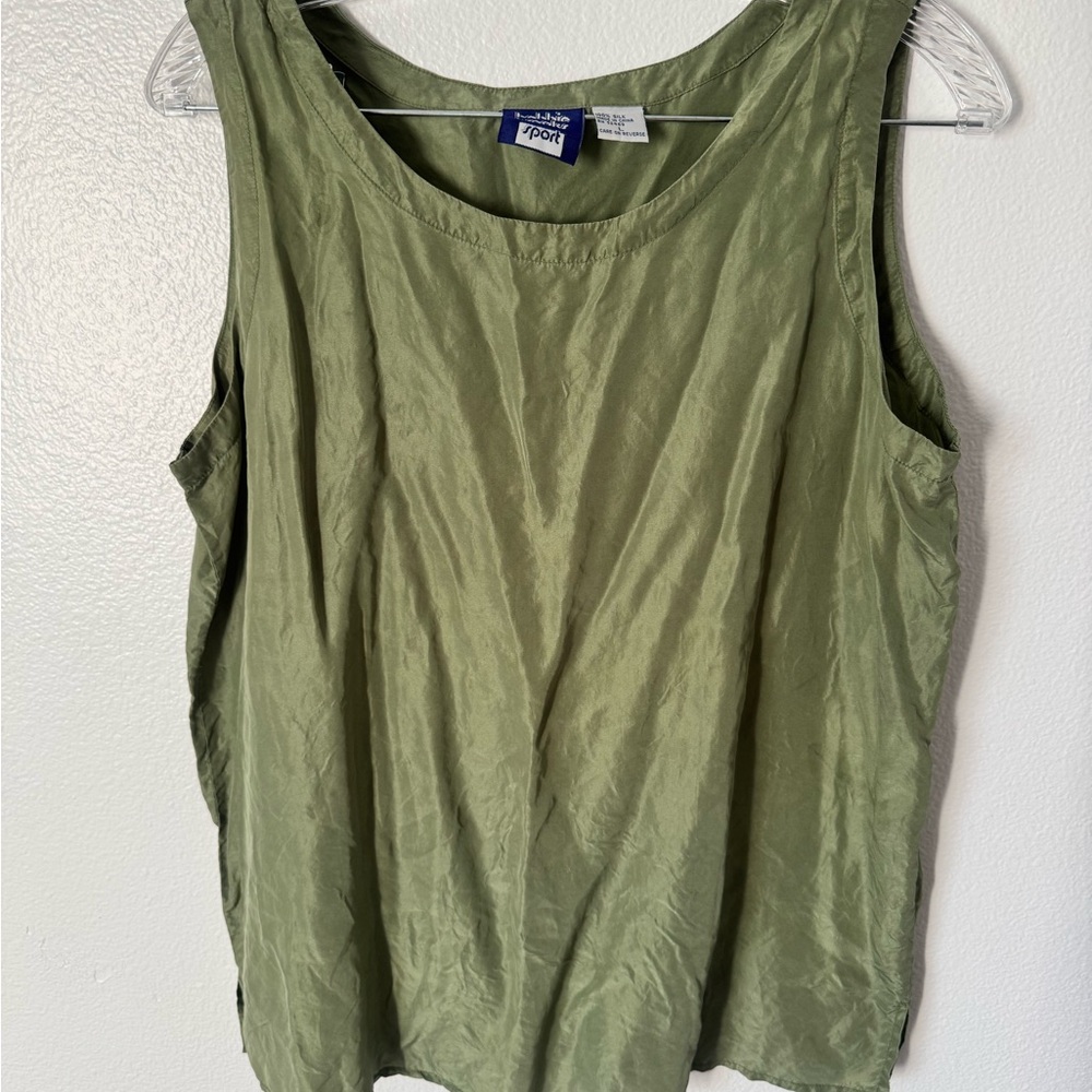 Vintage Bobbie Brooks 100% Silk Green Sleeveless Tank Top